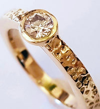 Load image into Gallery viewer, 0.5ct_Diamond_Solitaire_Engagement_Ring_in_textured Recycled_9ct_Gold on a white background
