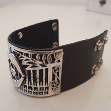 Load image into Gallery viewer, Gothic Cuff - Silver &amp; Black Leather