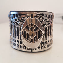 Load image into Gallery viewer, Gothic Cuff - Silver &amp; Black Leather