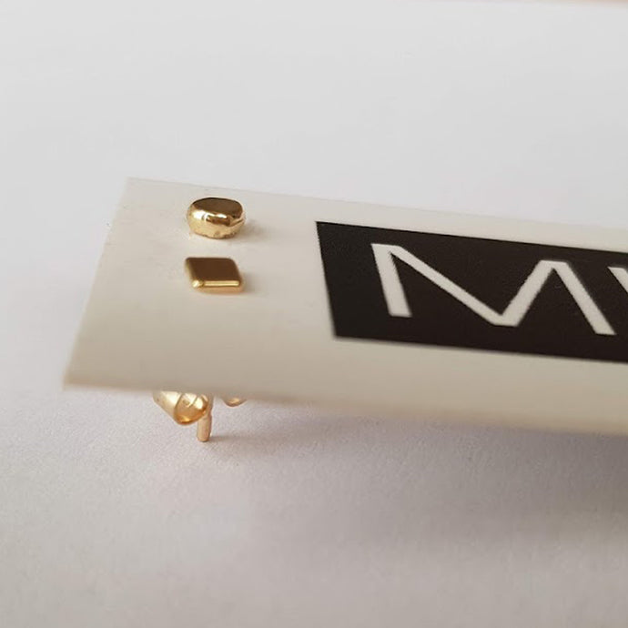Square & Dot Micro Studs (9ct recycled yellow Gold)