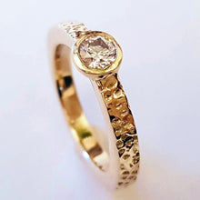 Load image into Gallery viewer, 0.5ct_Diamond_Solitaire_Engagement_Ring_in_textured Recycled_9ct_Gold on a white background