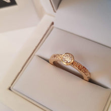 Load image into Gallery viewer, 0.5ct_Diamond_Solitaire_Engagement_Ring_in_textured Recycled_9ct_Gold in a white box